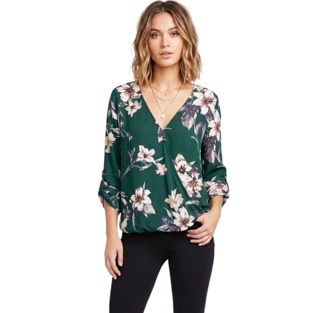 West Kei Women's Blouse Green Floral Boho Bohemian Fall Winter Classic Sz Small